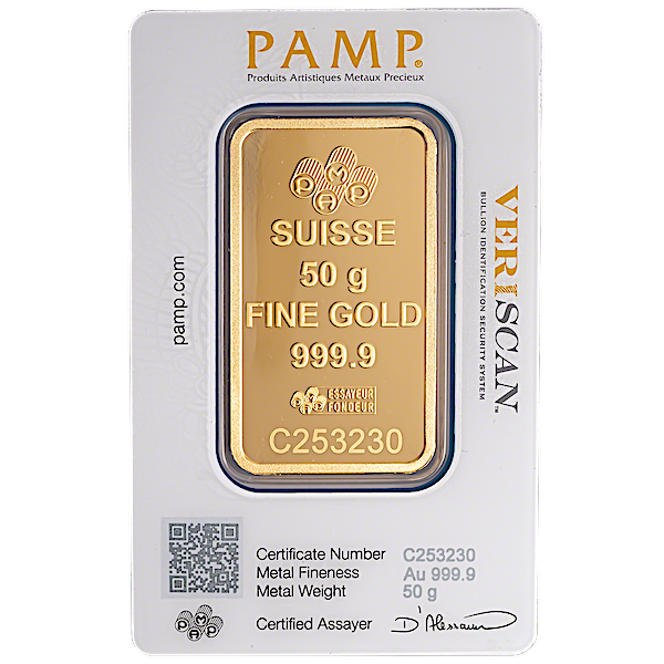50 Gram PAMP Swiss Gold Bullion Bar